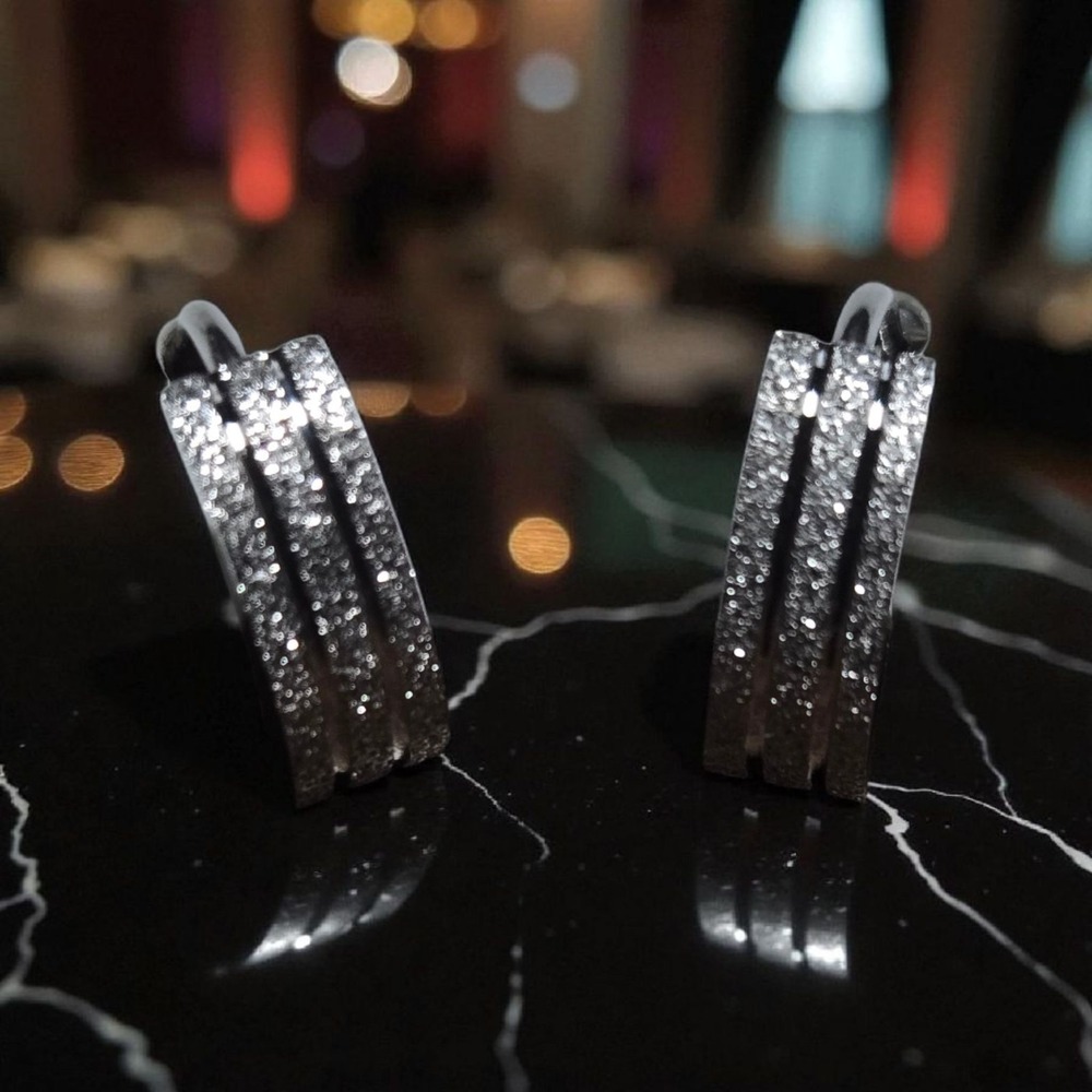 Triple Row Silver Rhinestone Hoop Earrings - Sparkly‎ Statement Fashion Jewerly